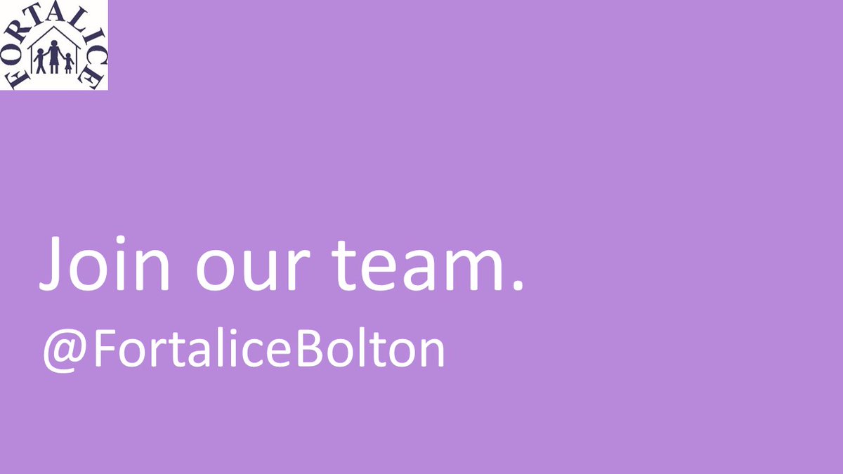 We're looking for a #BAME worker to support women who've experienced domestic abuse. You'll be based in our Bolton refuge, helping families recover from trauma. 

Interested? fortalice.org.uk/job-vacancy-ba…

Closing: 16 Aug. 

#hiring #Bolton #DomesticAbuse #SocialWork