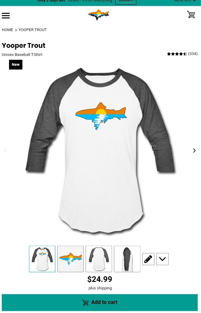 EhFishAl1's tweet image. We have exciting news!! Introducing our new @SpreadshopHQ line. New styles of shirts and laser printed hats! Browse now at ehfishal.myspreadshop.com
Check us out on @eBay as well. Just search Ehfishal!!
#PureMichigan #upperpeninsula #ehfishal #yoopertrout