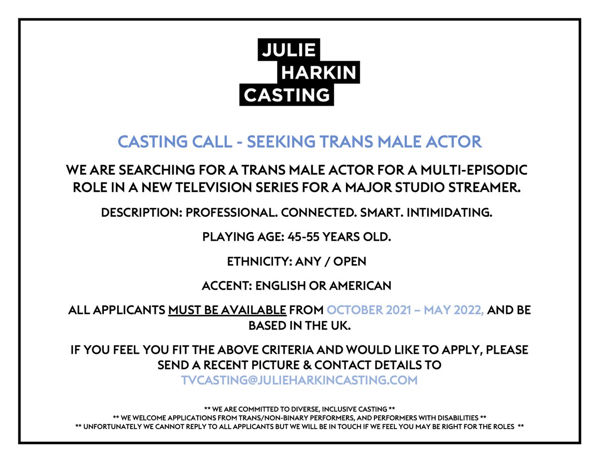 CASTING CALL FOR TRANS MALE ACTORS. PLEASE SHARE/RT.
Text version: txt.do/tak3i