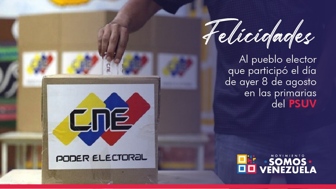 MSomosVen's tweet photo. El Movimiento Somos Venezuela felicita a la militancia del @PartidoPSUV y a todxs lxs votantes que este domingo participaron en las elecciones primarias, por la histórica jornada democrática y tenemos la certeza que será la base de la alianza victoriosa del GPP para este 21N. https://t.co/jQeJwsOYki
