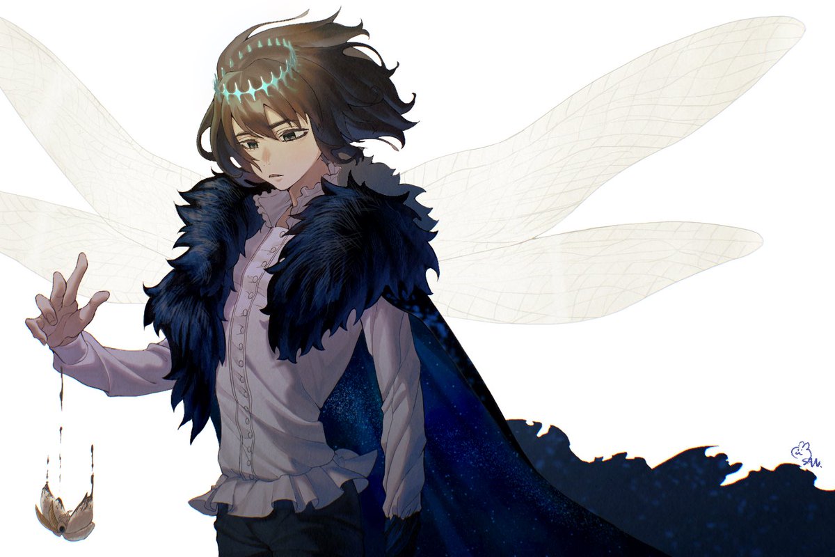 oberon (fate) insect wings 1boy male focus wings solo crown shirt  illustration images