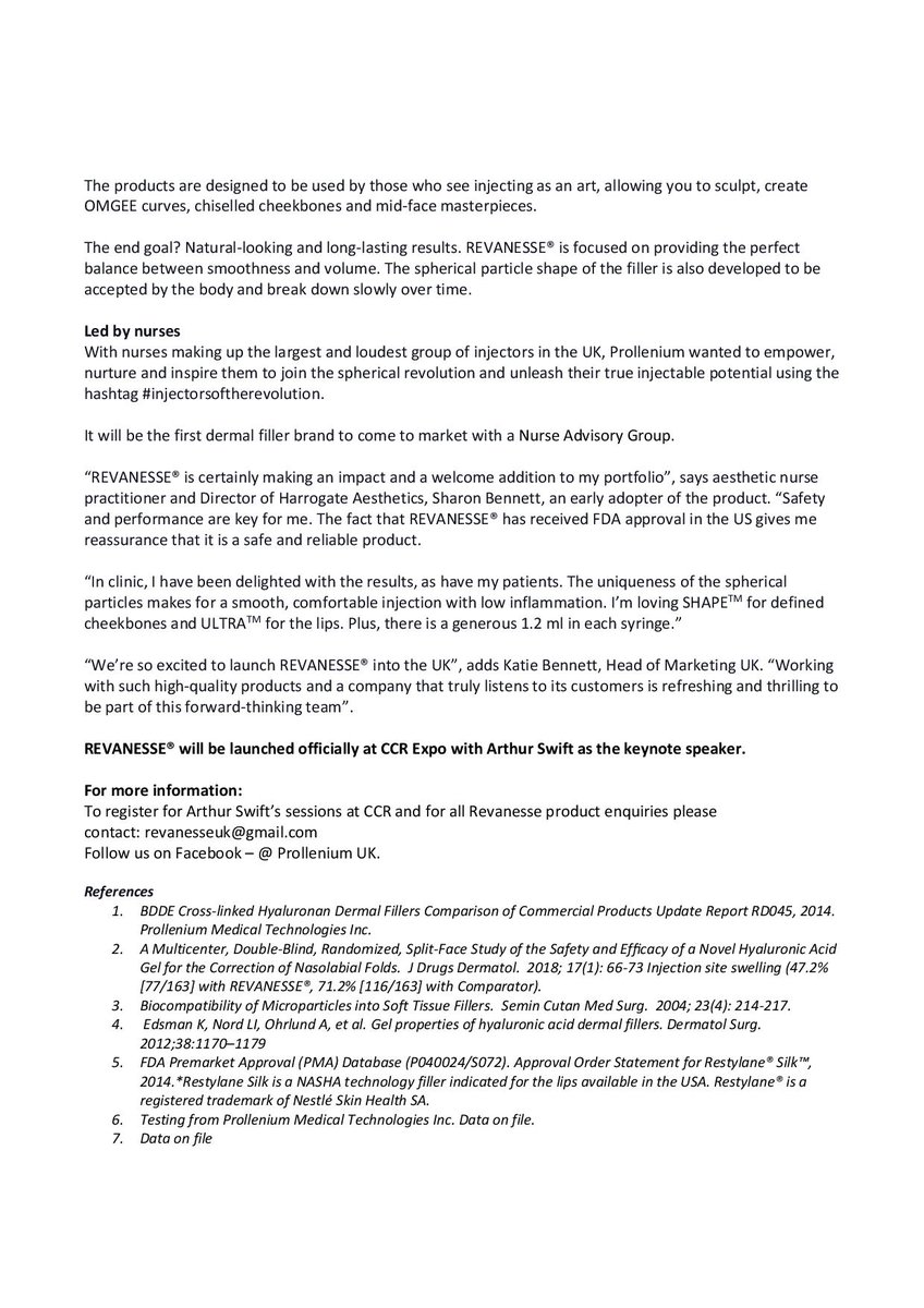 SUPPLIER NEWS: REVANESSE® shakes up UK dermal filler market, with nurse-led advisory group leading charge for the spherical revolution. Canadian dermal filler powerhouse <a href="/Prollenium/">Prollenium</a> has announced its launch into UK dermal filler market.

 <a href="/Flipside_PR/">Flipside PR</a>  Revanesse - Prollenium