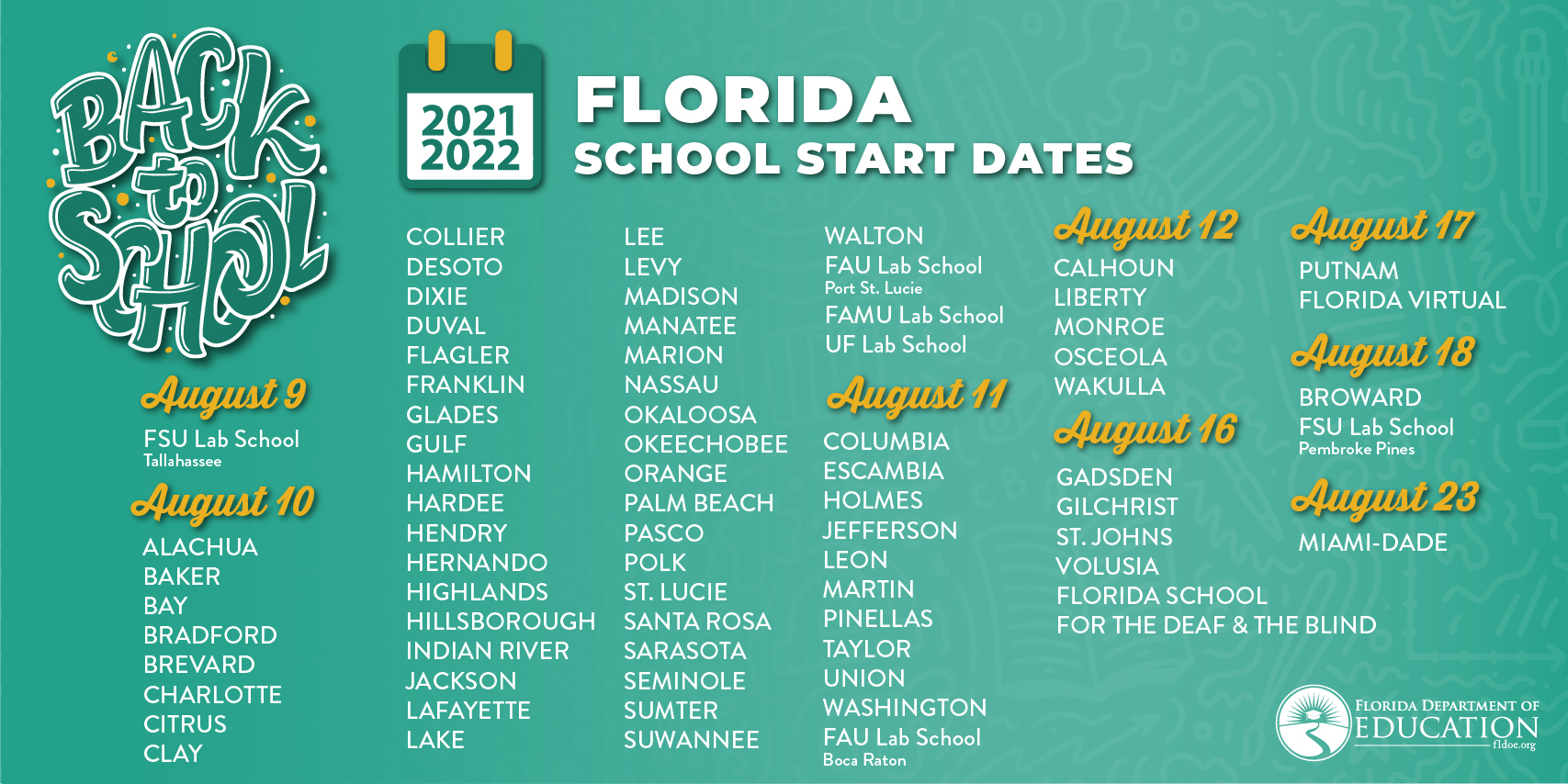 Florida Department of Education on X: &ldquo;School starts for many of 
