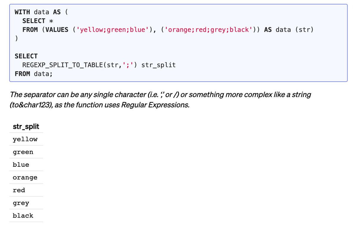 SqlSnippets's tweet image. Turn a stringified array of values into a nice, tidy column using @PostgreSQL 's REGEX_SPLIT_TO_TABLE function
sql-snippets.count.co/t/split-column…
#SQL