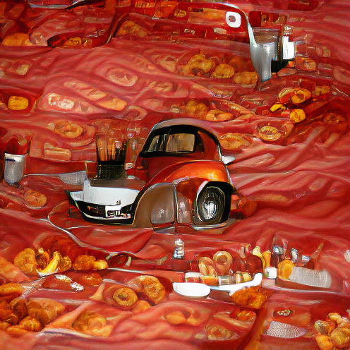 MoserOli's tweet photo. "VW on a bed of Currywurst V2" #AIArt – Kunst, oder?! https://t.co/l2yMgAYfxn
