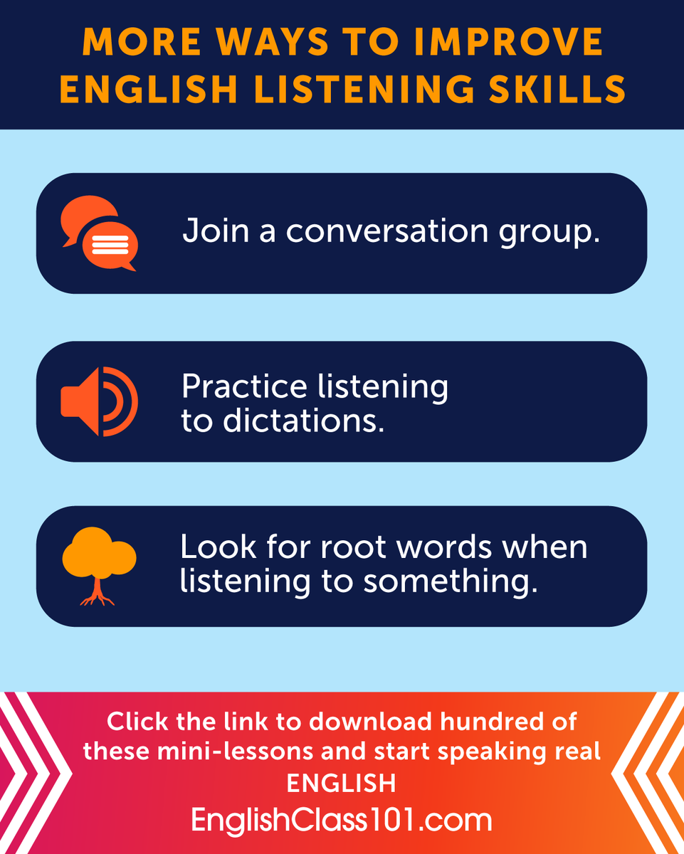 EnglishClass101.com on Twitter: "More Ways to Improve English Listening  Skills 🎧 PS: Learn English with the best FREE online resources, just click  here https://t.co/IcbvnZDyvL https://t.co/XDNhDw0fyt" / Twitter