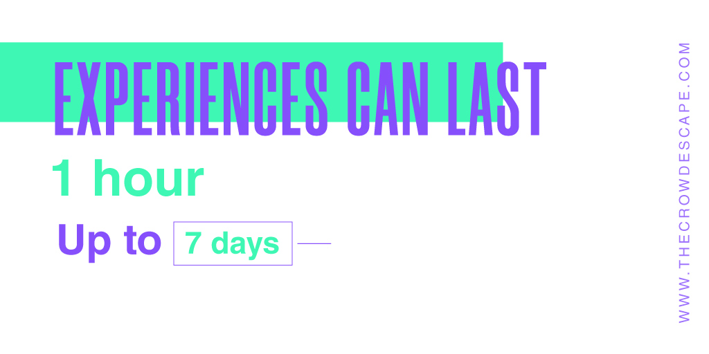 Experiences can last from 1 hour up to 7 days. Ready to join the hustle?

#escaperoom