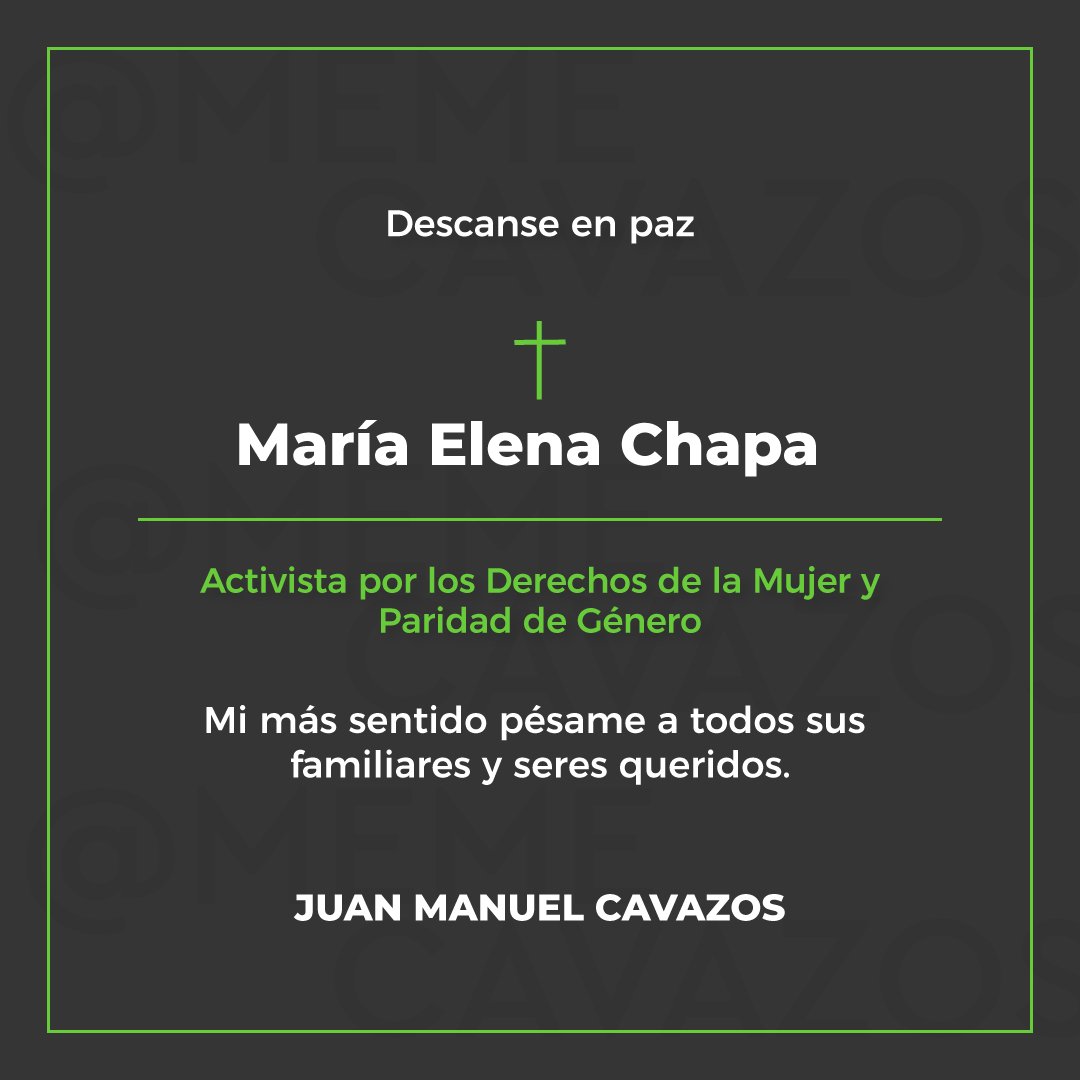 memecavazos's tweet image. Se nos adelanta en el camino mi amiga Ma Elena Chapa. Gran mujer y ejemplo que deja huella en NL y en todo México.  

Descansa en Paz, mis Condolencias a sus familiares y amigos.