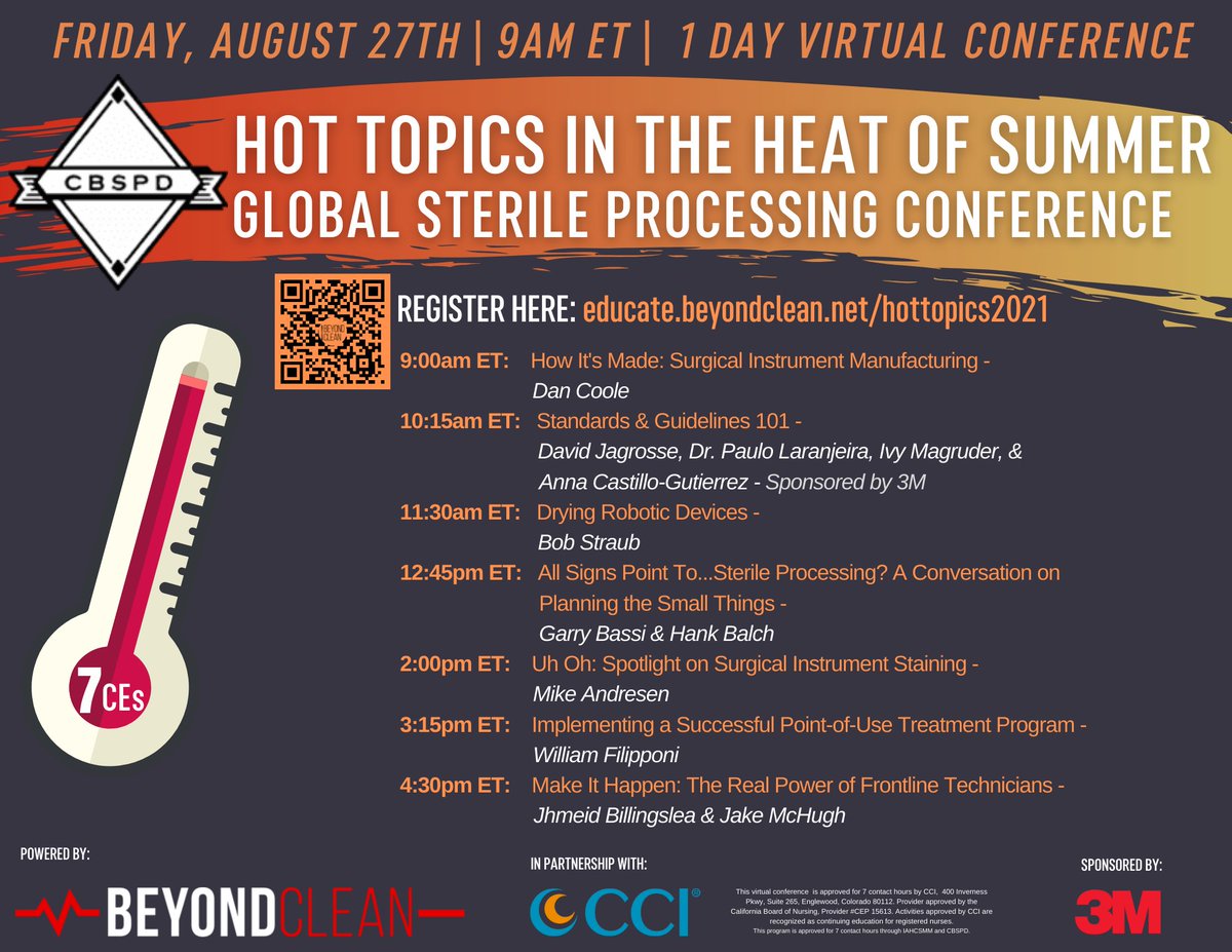 BeyondCleanInfo's tweet photo. REGISTRATION IS NOW LIVE: https://t.co/a874f8x0NE
Come join us for this free 7 CE event on August 27th!
#SterileProcessing #BeyondClean #CBSPD #CCI #3M https://t.co/1Z1LrBoYXE