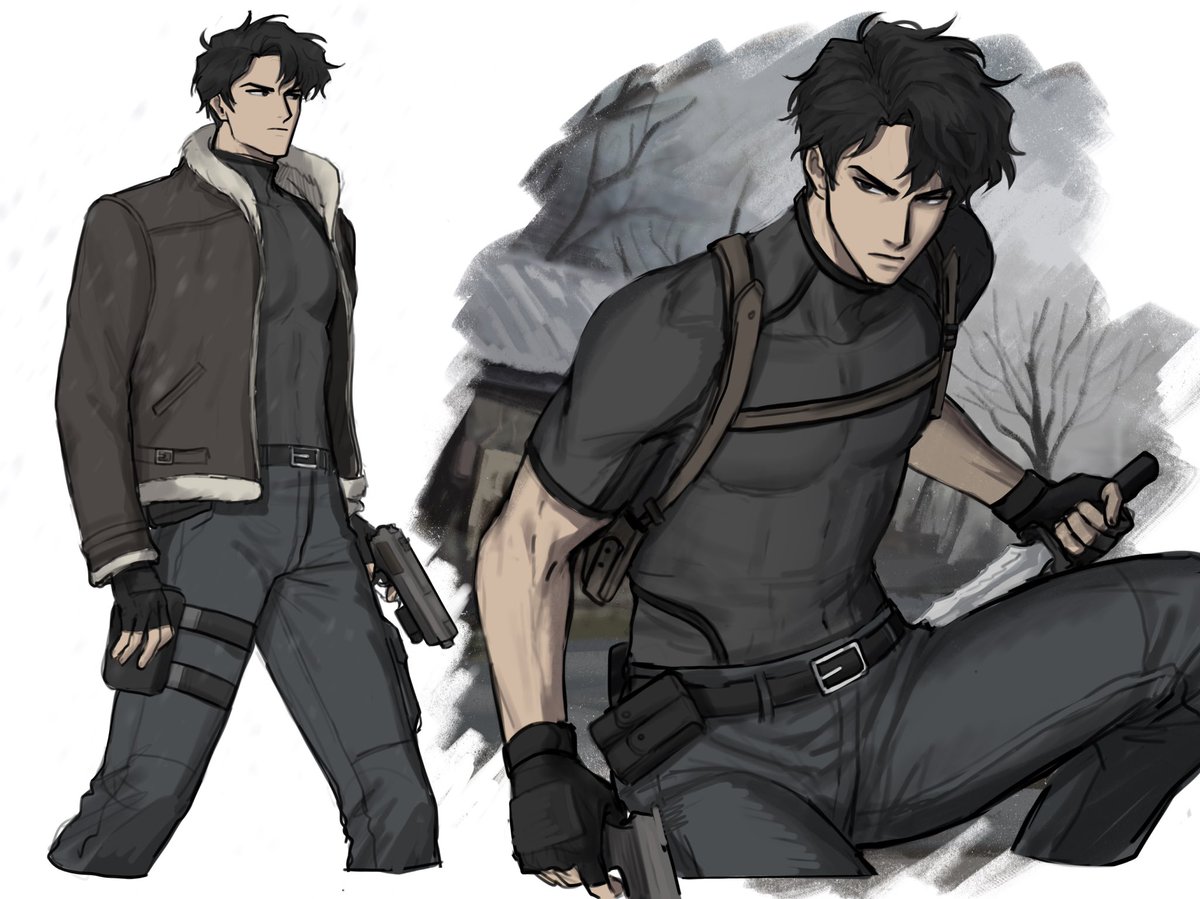I caved and drew yjh with re4 leon outfit... 