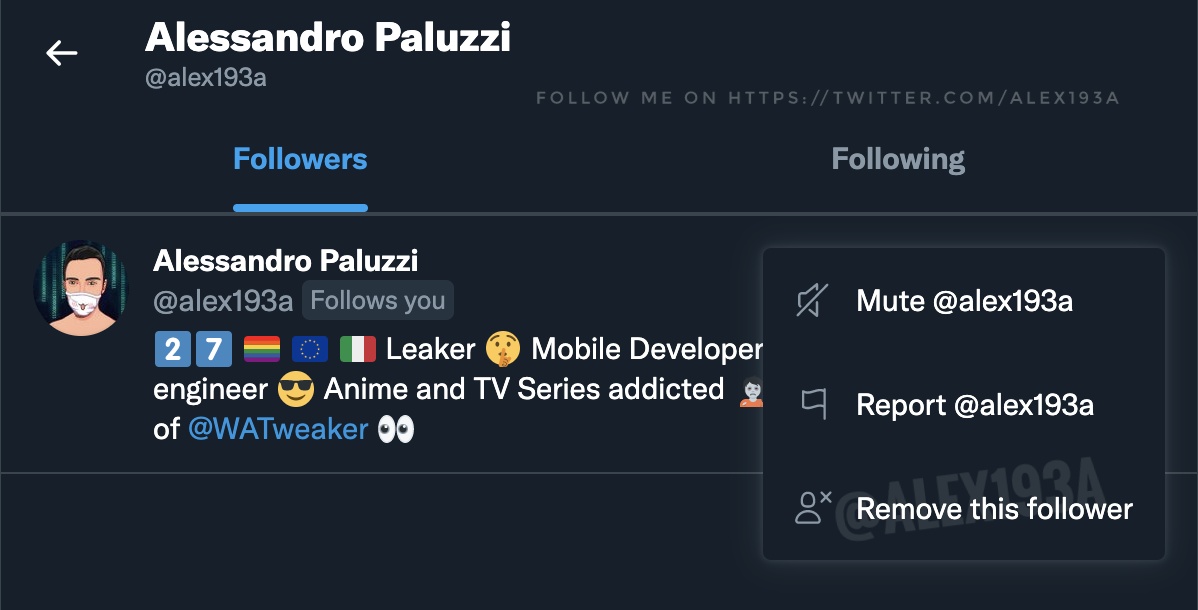 Alessandro Paluzzi on X: #Twitter is working on an option to remove  followers directly from their profile 👀  / X