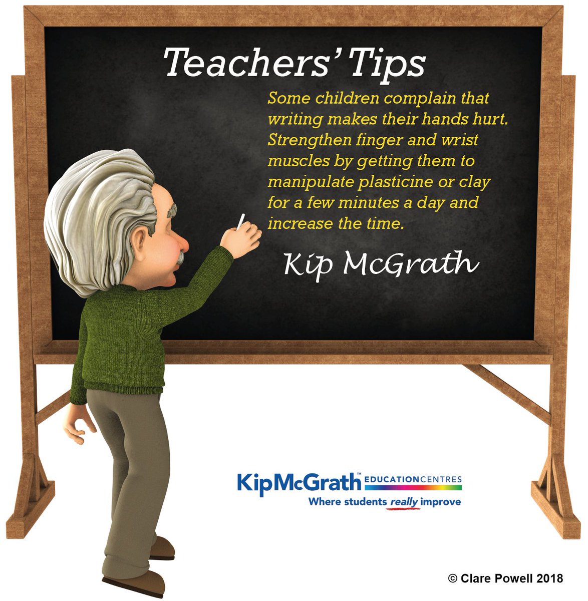 #Teachers' Tips Some children complain that writing makes their hands hurt. Strengthen finger and wrist muscles by getting them to manipulate plasticine or clay for a few minutes a day and increase the time. #LearningIsFun #KipMcGrathScunthorpe