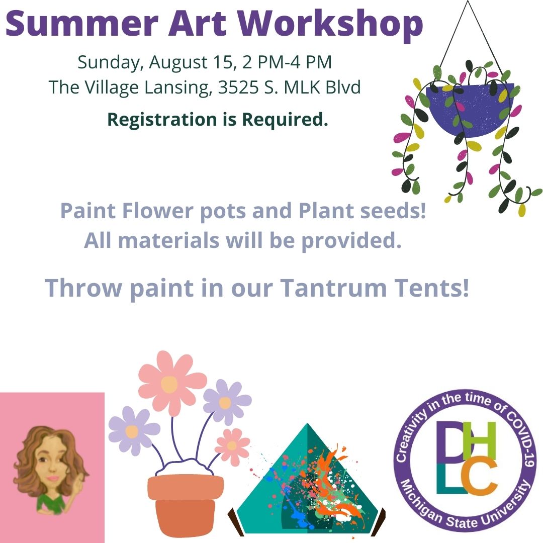 CognitiveDH's tweet photo. We have another upcoming #SummerArtWorkshop with our @MellonFdn grant partner @MindOfMila. Come out this Sunday from 2-4 PM to paint, plant pots, and express emotions in Christina Castilla's tantrum tents!
Registration is REQUIRED, so please visit the Eventbrite for Lansing! https://t.co/6FteCX62jd
