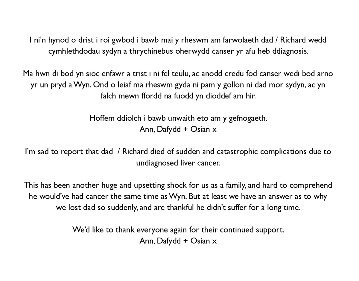 Ypdêt ar Dad / Richard. Update on Dad / Richard.