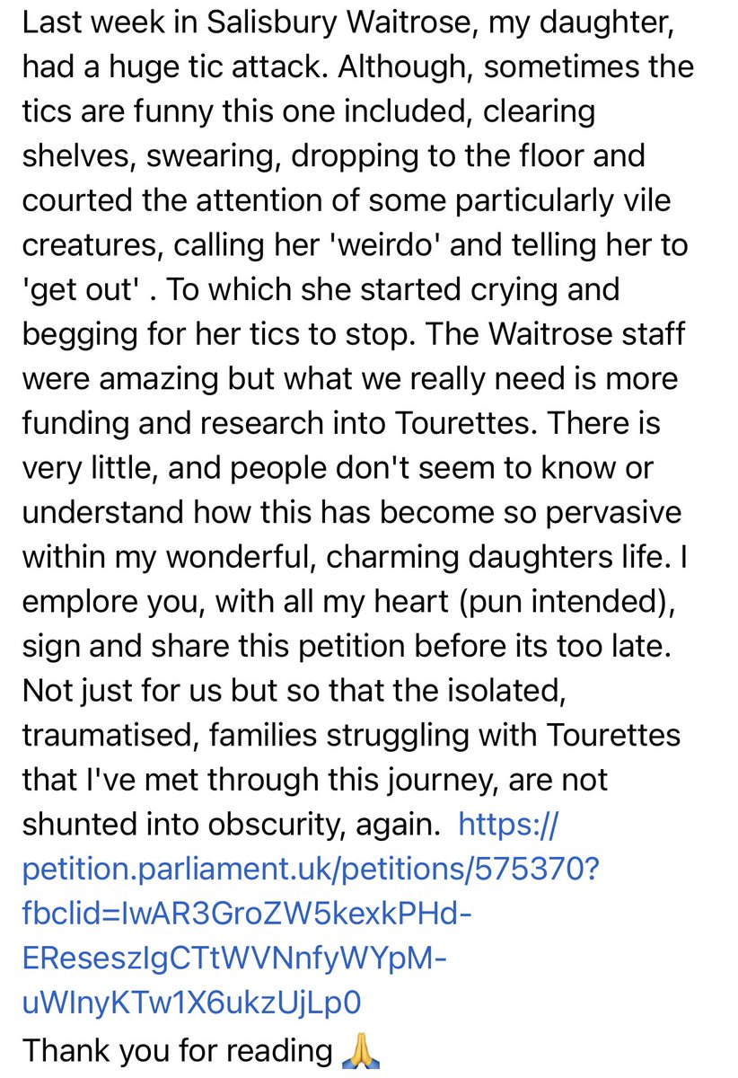 Please support our friend and sign this petition - everyone deserves support when they need it. #TourettesPetition #Tourettes #supporteachother 

petition.parliament.uk/petitions/5753…