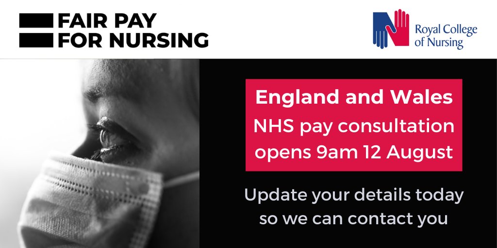 RCN member working for the NHS in England and Wales? We’ll be asking for your view on the recent 3% pay award in our consultation opening from 9am on 12 August. Update your details today so we can reach you with vital information. #FairPayForNursing 👉  bit.ly/3CewJsI