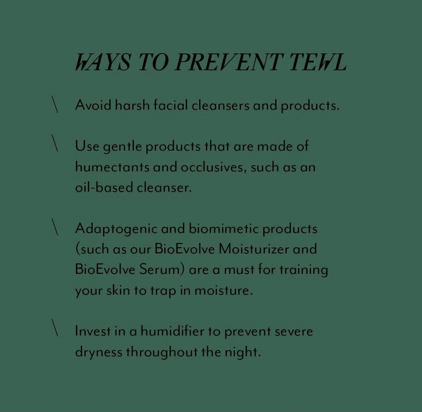 TEWL, or transepidermal water loss, is the process by which your skin loses water due to a damaged skin barrier. Swipe through for a quick run down of TEWL including its signs, causes, and prevention techniques.