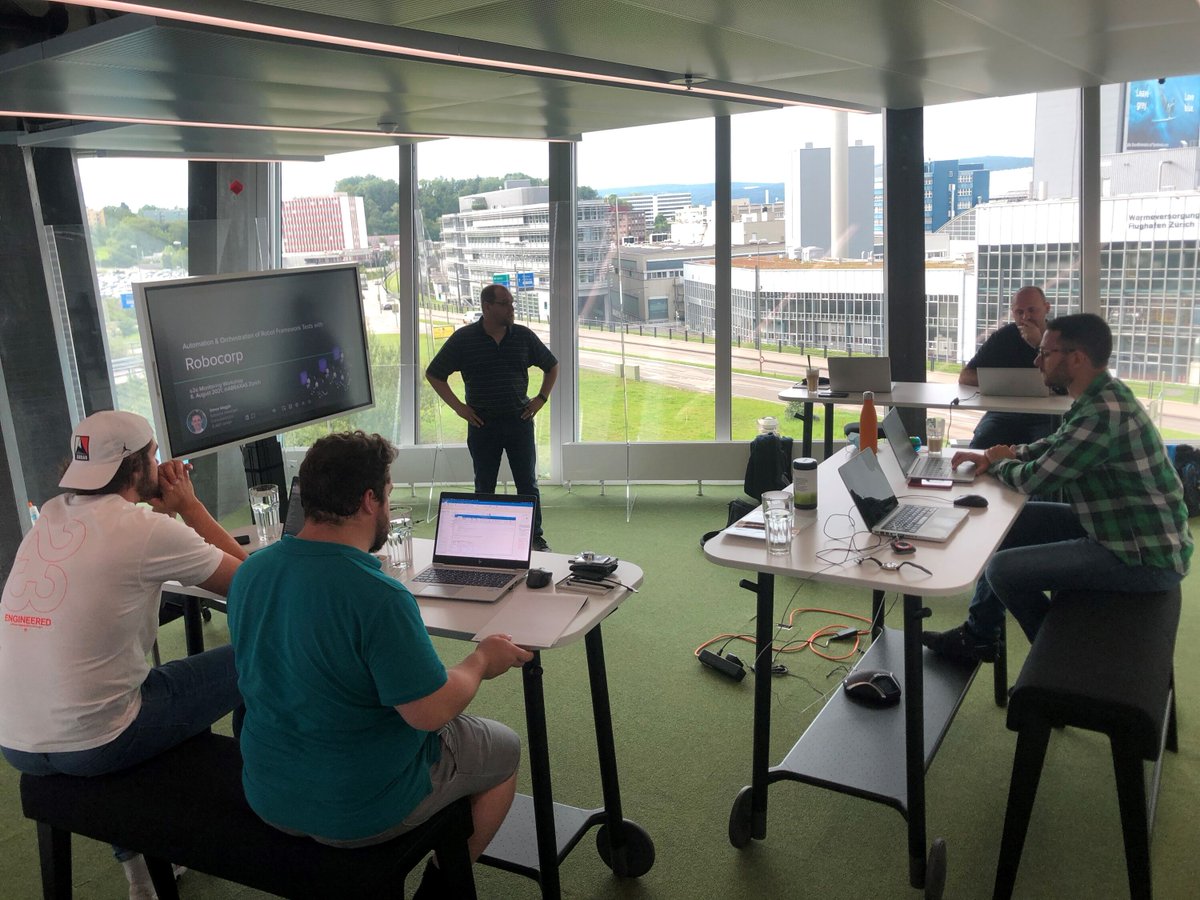 SimonMeggle's tweet photo. Staying in the @abraxas_ch office at the gates of Zurich airport feels like being a flight controller in the tower :-) !
I presented integration possibilities of @RobocorpInc into #robotmk. Exciting times!
#checkmk #e2e #monitoring @robotframework https://t.co/OM8PfZcti2