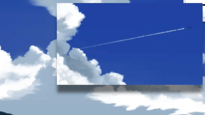 未使用 絵画 油絵 原画 雲 入道雲 飛行機雲 空 青空 夏 夏空 SO