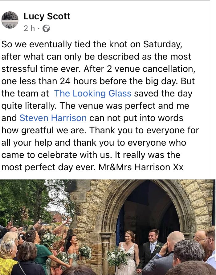 harryrcollinson's tweet photo. Received a phone call on Friday night from a friend who’s friends had there wedding cancelled by 2 venues for Saturday and asked if @LookingGlassSR1 could do it , huge thanks to my team who pulled it off with less than 24hrs notice 

A huge congratulations to Lucy and Steven x https://t.co/Ob1PYs5nzP