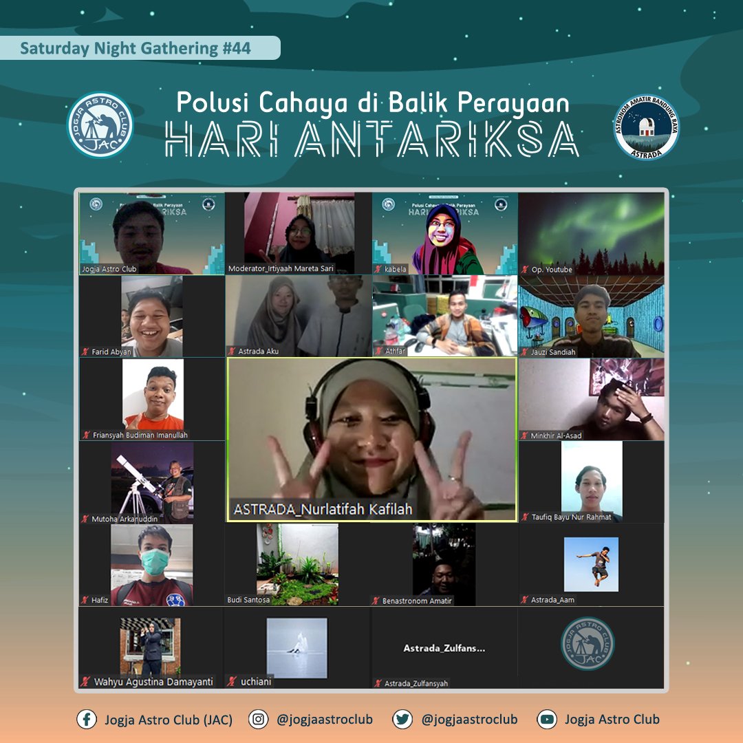JogjaAstroClub's tweet photo. Terima kasih buat teman-teman dan narasumber yang berpartisipasi SNG kemarin. Sampai jumpa di SNG selanjutnya ya 👋🏽
#JogjaAstroClub #AstronomiJogja #HariAntariksa #PolusiCahaya https://t.co/4toQ0Dvpib