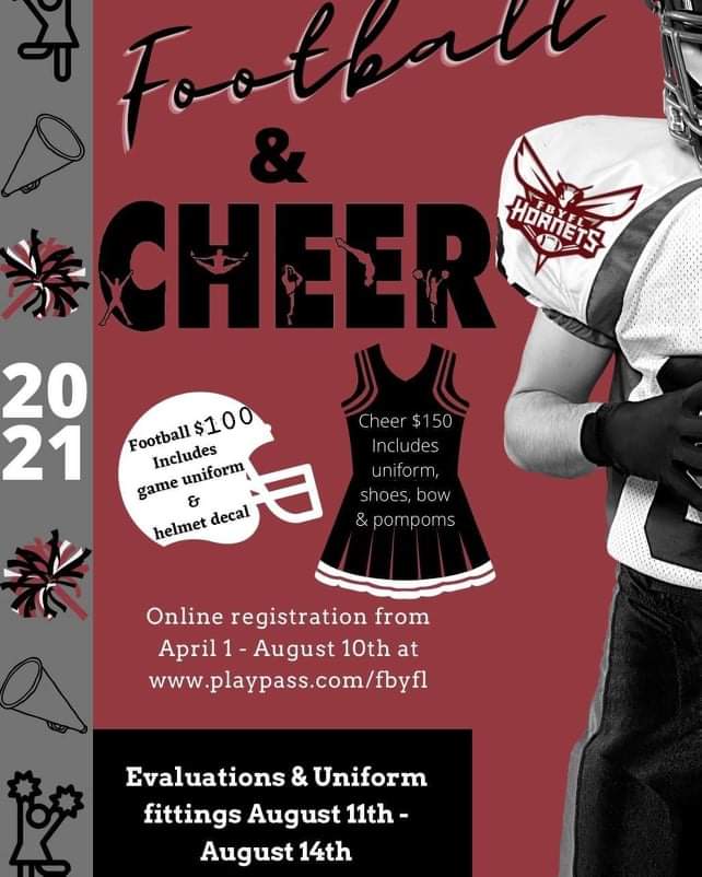 fbyfleague's tweet photo. Today &amp; tomorrow are the last days to register for football/fall cheer &amp; coaching!!
Required documents need to be emailed to fbyfleague@gmail.com before August 14. These include birth certificate, proof of residency, and proof of school. #FBYFL #GoHornets #CPH https://t.co/GodMLwxYtj