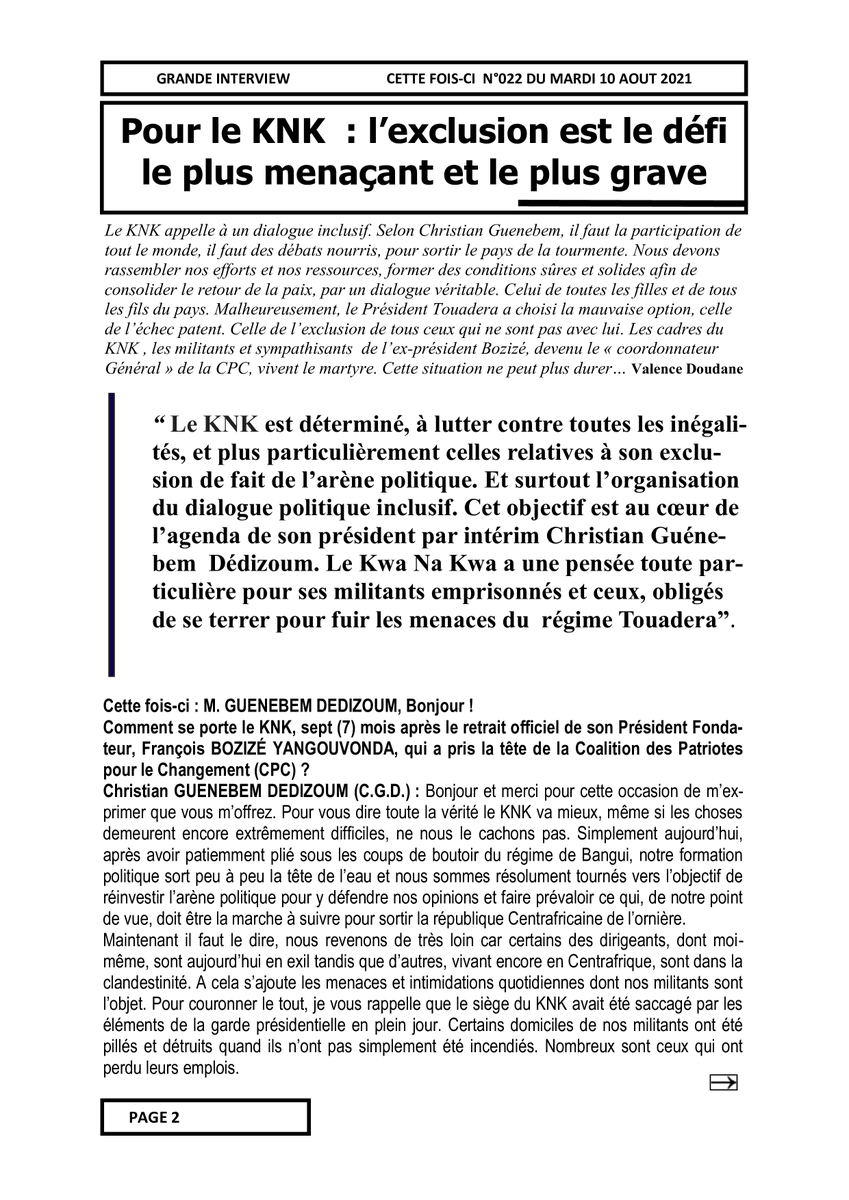 CiBaroud's tweet photo. La Une du journal " Cette fois-ci " N° 022 du mardi 20 août 2021...la suite de l'interview sur la page Facebook de "Cette fois-ci "... https://t.co/iAPAglHBS1