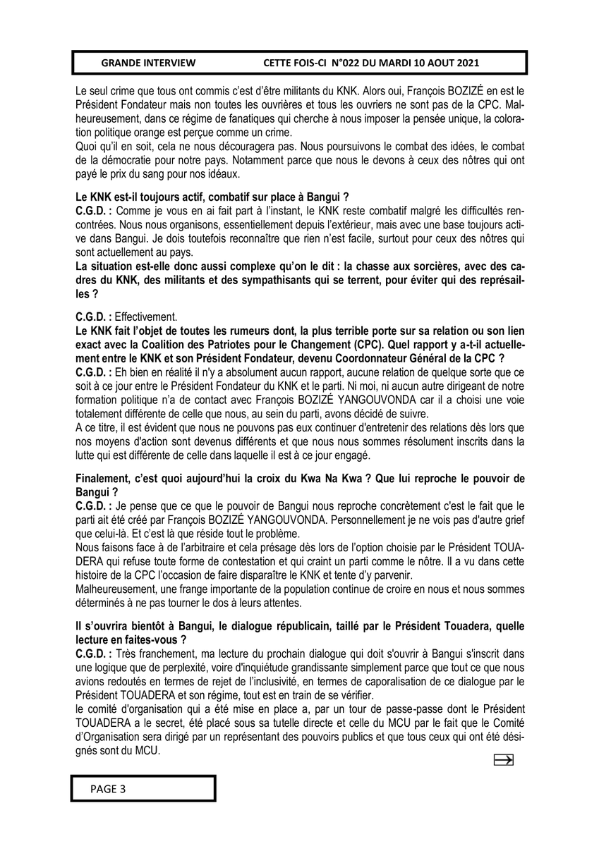 CiBaroud's tweet photo. La Une du journal " Cette fois-ci " N° 022 du mardi 20 août 2021...la suite de l'interview sur la page Facebook de "Cette fois-ci "... https://t.co/iAPAglHBS1