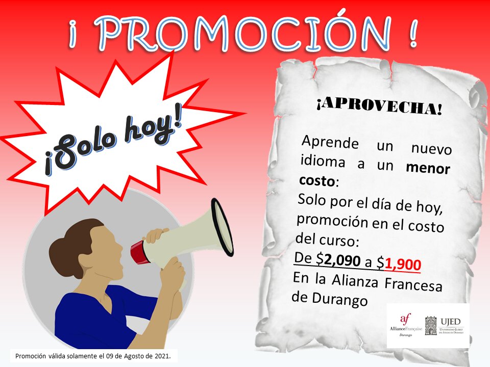 ¡APROVECHA ESTA INCREÍBLE OPORTUNIDAD! 📢⚠️
Cuota del curso en promo: de 2090 a solo 1900 MXN. ⬇️
Oferta disponible solamente el día de hoy. ¡Aprende un nuevo idioma este verano ahorrando dinero! 🌟👇