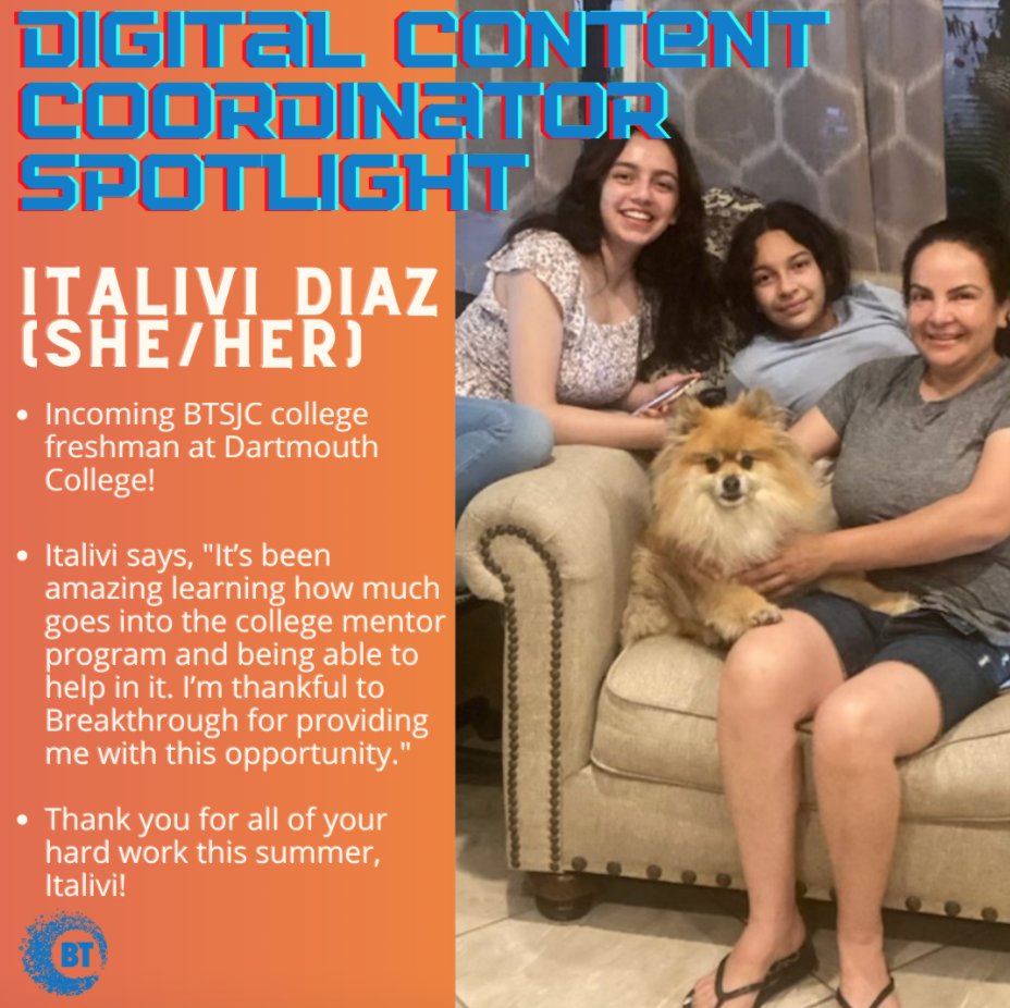 BTSJC's tweet image. Shoutout to Italivi for helping us step up our digital content game!  We appreciate you!
#collegeaccess #firstgen #breakthroughtogether #collegebound