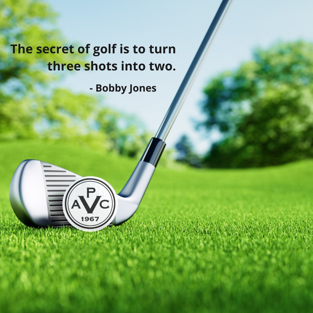 The secret of gold is to turn three shots into two.
- Bobby Jones

----
#golf #golftime #golfquote #golfing #golflife #PVAC #Fayetteville #golfpro #golfcourse #golfclubs