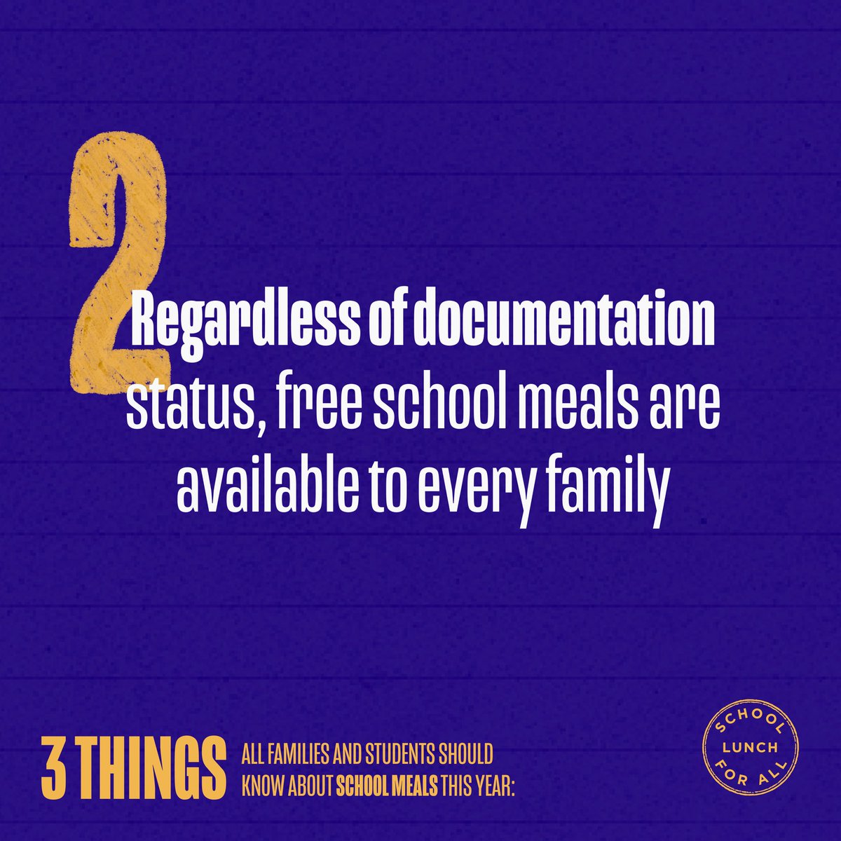 EndLunchDebt's tweet photo. Until 2022, all k-12 students will have access to free school meals, no matter what.

🍎No proof of legal status required. 
🍎No applications needed.
🍎No one will be turned away.

We’re working to make this the norm for every school year!
#SchoolLunchForAll https://t.co/U2m1jz9wJS