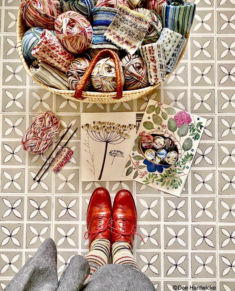 I love this picture,it really sums up my living space. The kitchen has always been the hub of making in my home &amp; the kitchen floor has always proved to be the best layout space! You can purchase my sock yarns from ⁦<a href="/TheWoolCroft/">Ginevra Croft</a>⁩ &amp; my flooring from ⁦⁦<a href="/hmflooring/">Harvey Maria</a>⁩
