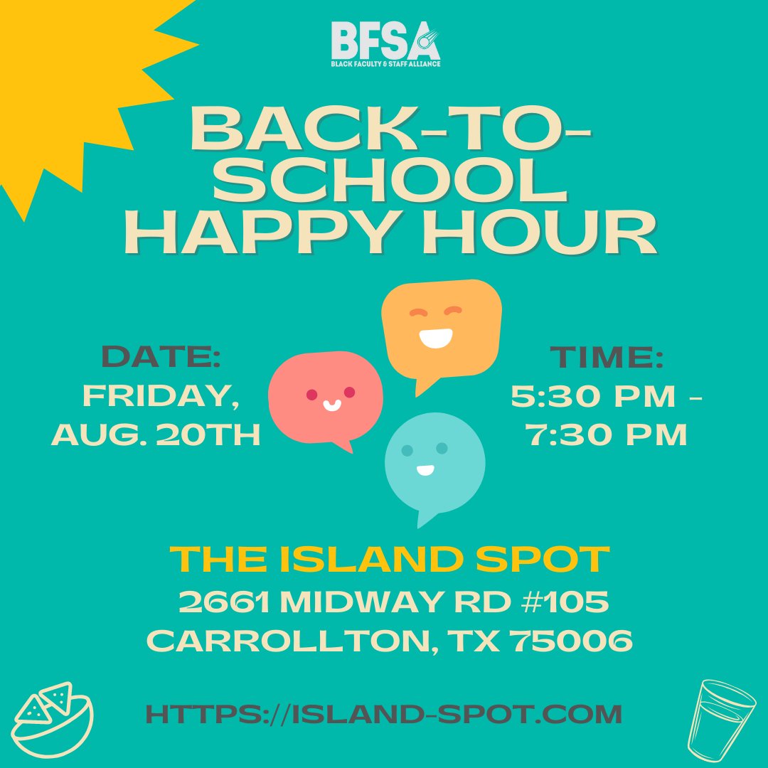 UTD_BFSA's tweet photo. 🤩Come join us for social time over delicious Jamaican cuisine! BFSA members will be meeting at the Island Spot on Friday, August 20th from 5:30pm to 7:30pm. We’re really excited, aren’t you?! 😃 https://t.co/TwdbjaVz6O
