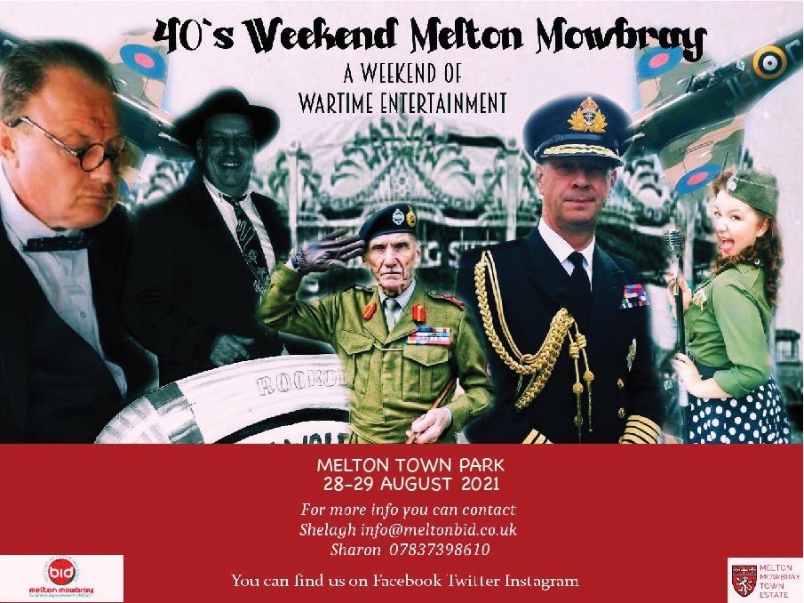 Not long now! Our first 1940’s weekend will be in the town’s parks this August Bank holiday weekend from 10am-4pm. Re-enactments, displays, live music, stalls, food & drink. #40s #BankHolidayWeekend #melton #music #food #drink #displays #classiccars @meltontimes @MeltonDirectory