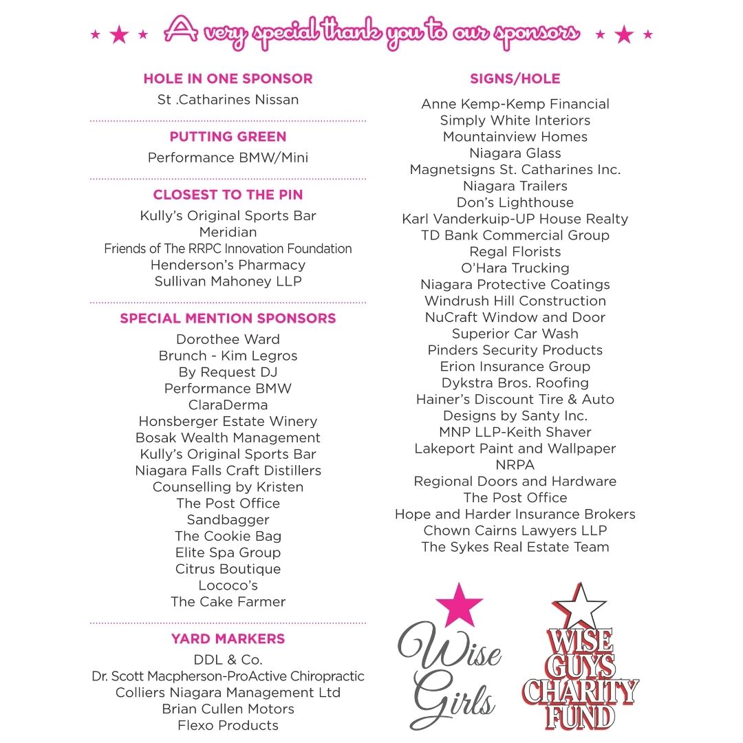 WGWiseGirls's tweet photo. Special thanks to our sponsors! Thank you for supporting our cause and the Niagara community. #ThankYou
#GirlsGoneWise #GuysGivingBack #ForNiagara @WiseGuysCharity https://t.co/FJZyf8IUjt