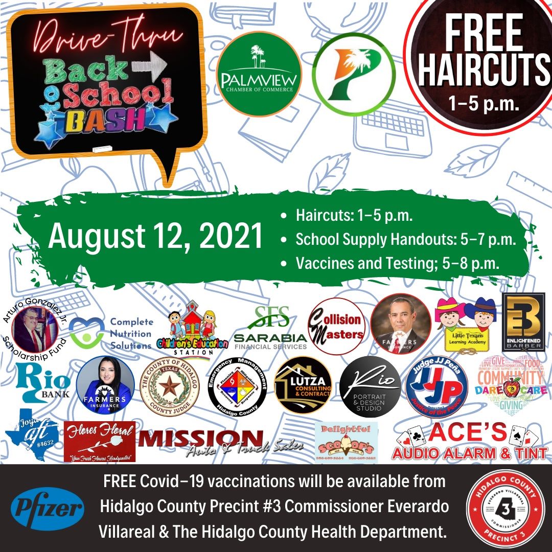 HidalgoCountyTX's tweet photo. 📌Save the Date! Thursday, August 12, Precinct 3 will administer Pfizer vaccines at Palmview Recreation Center from 5 PM to 8 PM.

👉🏼No ID required
👉🏼Ages 12+ are eligible
👉🏼No appointment needed 

Location:
Palmview Recreation Center 
406 W Veterans Blvd.
Palmview, TX https://t.co/Q7IxbBUK0L