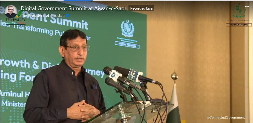 MoitOfficial's tweet photo. “Our mission is in-lined with the Prime Minister’s mandate of Digital Pakistan”. Federal Minister for IT &amp; Telecom @SyedAminulHaque  attended #DigitalGovernmentSummit held at Aiwan-e-Sadr today. 

#ConnectedGovernment #TechValleySummit #MOITT https://t.co/vexxLukC18