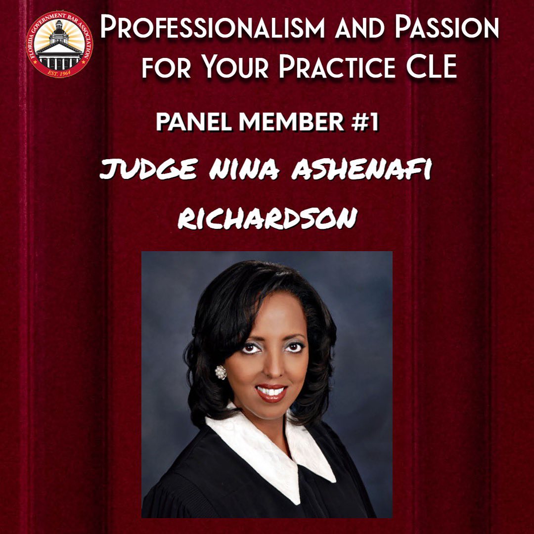 We're excited to reveal that speaker #1 of our Panel is County Court Judge Nina Ashenafi Richardson, of the 2nd Judicial Circuit.
Get your tickets:
lnkd.in/dvFbgVMt

#floridabar #tallahasseebar #lawyers #governmentlawyers #government #womenlawyers #innsofcourt