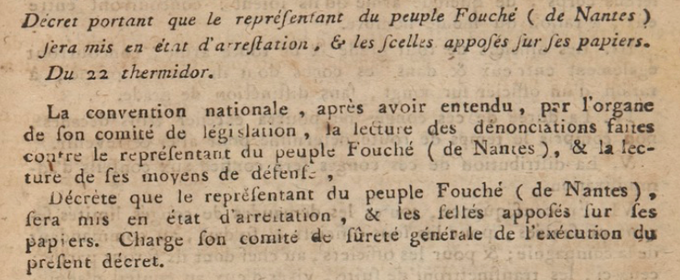 1792_1815's tweet photo. 9 août 1795 Après une séance houleuse, la #Convention, sur proposition de #Boissy d’#Anglas, décrète la mise en arrestation de Joseph #Fouché. Le « Mitrailleur de Lyon » ne sera jamais arrêté et deviendra ministre de la Police et duc d’Otrante sous le #Consulat et l’#Empire. https://t.co/fjT8TB9paW