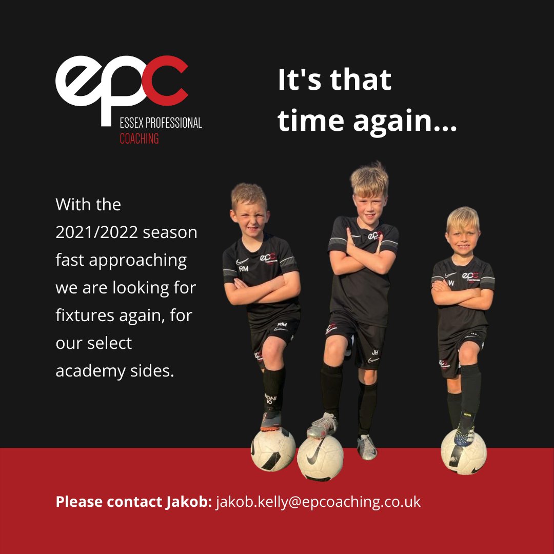 EPC_Coaching's tweet photo. With the 2021/22 season fast approaching we are looking for fixtures again for our select academy sides.

If you are running a local team or have any friends &amp; family that are involved then get tagging!⚽🔥👌

alternatively, please contact Jakob on:

jakob.kelly@epcoaching.co.uk https://t.co/PBs17qPOav
