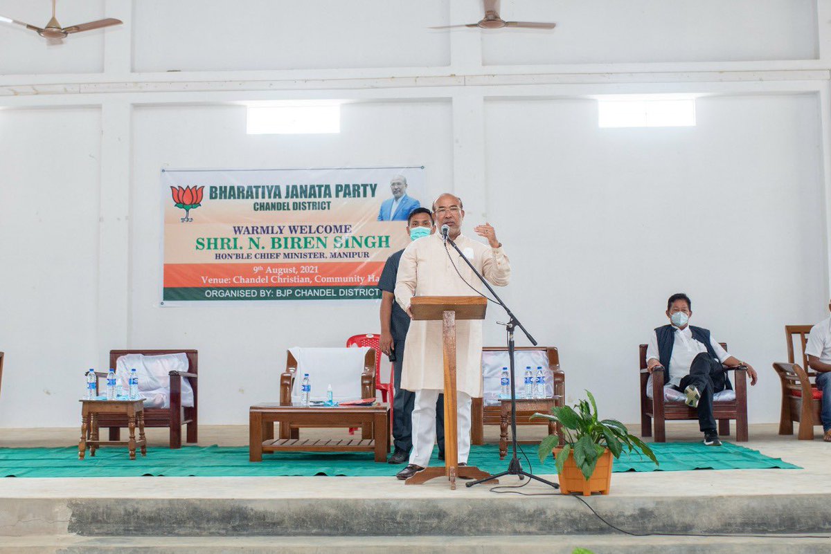 NBirenSingh's tweet photo. Interacted with BJP karyakartas in Chandel district today. I appreciate the active role played by the karyakartas of Chandel District to fulfil the aspirations of the people. We have also deliberated on our approach for the upcoming assembly election. 

@JPNadda @blsanthosh https://t.co/KPXkYFnTFZ