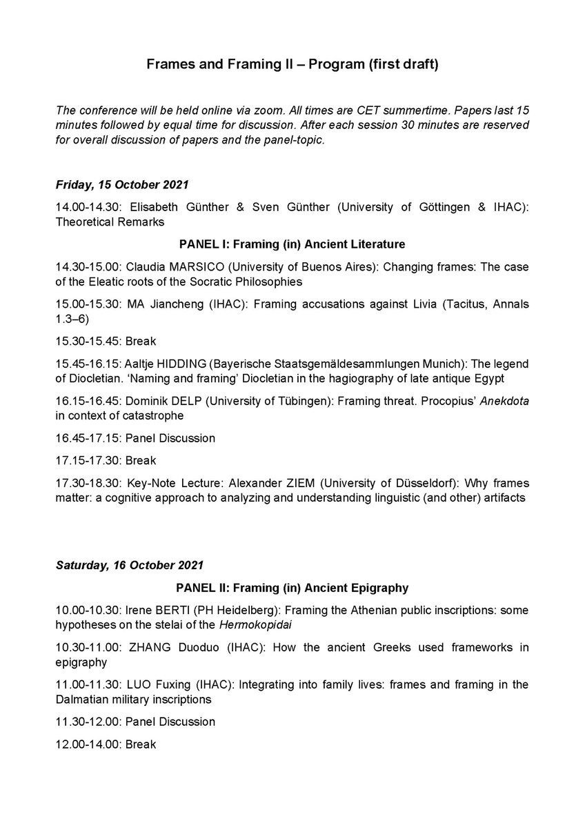 Sveneca's tweet photo. Coming soon @IHAC_NENU and Classical Archaeology at Univ. Trier @ElisabethGnthe4: Frames and Framing in Antiquity II - Keynote by Alexander Ziem, and a very interdisciplinary program #ClassicsTwitter #classics #antiquity #Frames #Framing #AncientCivilization https://t.co/69PEJqp1Af