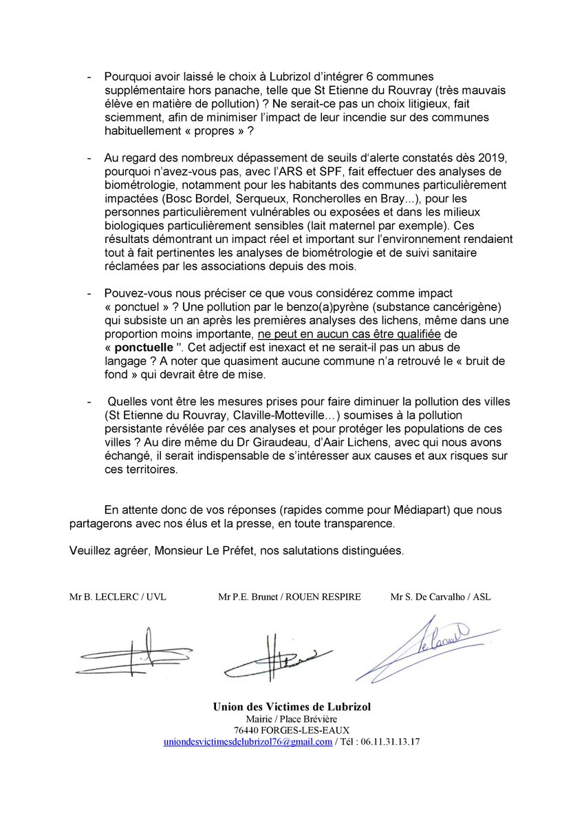 UVLubrizol's tweet photo. En toute #transparence, courrier envoyé ce jour avec @UVLubrizol, @ASL_Rouen  &amp; @RouenRespire à propos des analyses lichens et du suivi santé. Nous attendons de vraies réponses Mr Le Préfet. Le @gouvernementFR a eu lui aussi une copie #santé #lubrizol #Rouen #pollution #medias https://t.co/ws9Qzpnaun