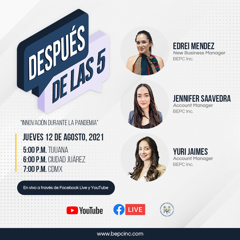 bepc_inc's tweet photo. Acompáñanos en nuestra próxima transmisión en vivo este Jueves 12 de Agosto. Después de las 5, (6:00 p.m. Hora Cd. Juárez) con nuestras invitadas: Jennifer Saavedra y Yuri Jaimes de BEPC Inc. 
🔴 En vivo a través de Facebook Live y YouTube.
https://t.co/yKDY9YSE0L
#BEPCInc https://t.co/gzfDNA6TkM