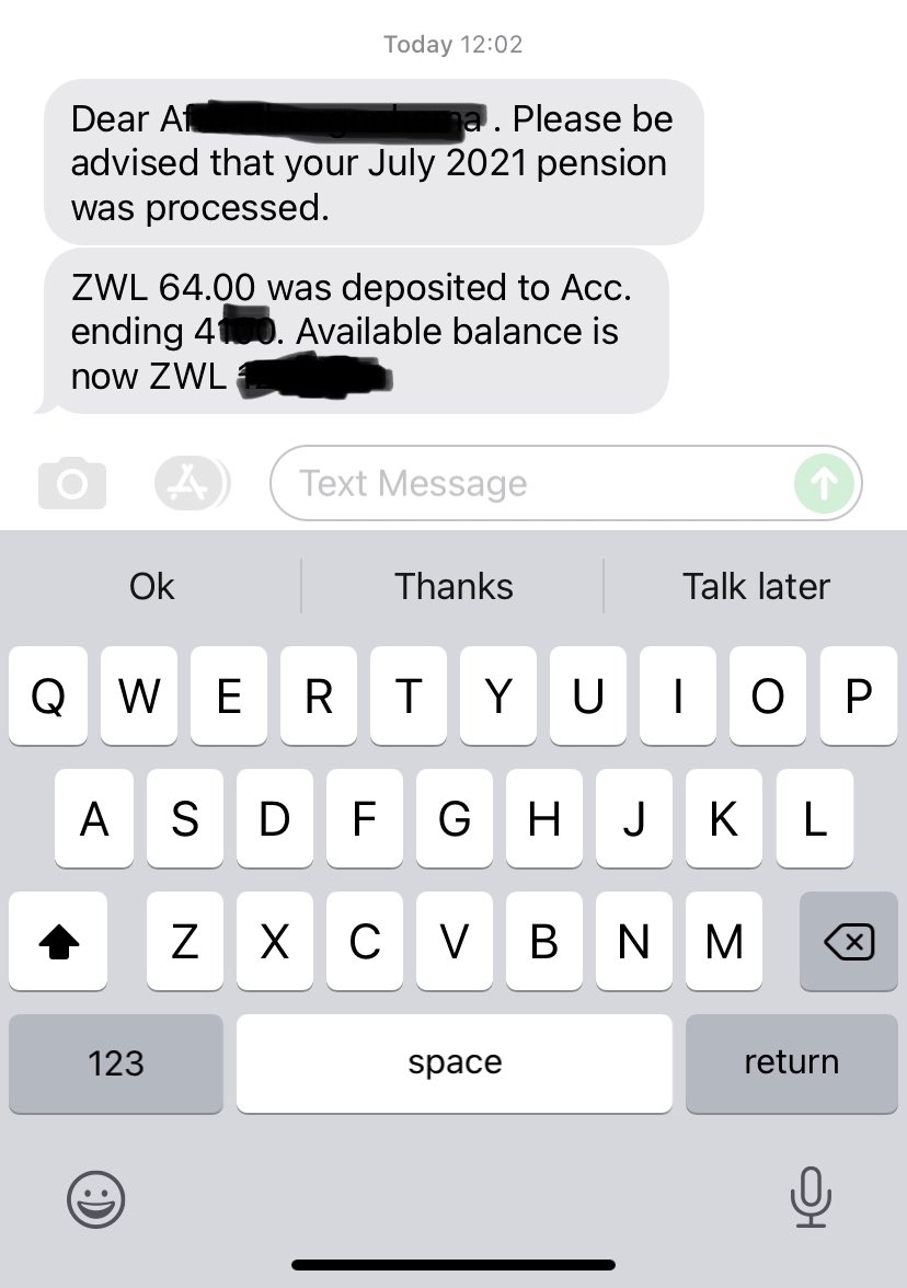 Herein lies my mother’s pension (ZWL$64). 45 years of service, religiously paying monthly premiums. As her last born, l’ve already spent the money on a lollipop, sehoridheyi kudai. Now where to spent the remaining $14Bond🤔!

The nerve of <a href="/FirstMutualLife/">FirstMutualLife</a> to even notify 1st!