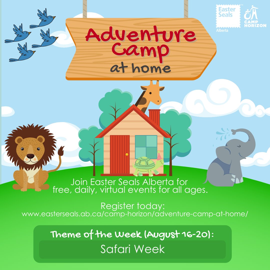 eastersealsAB's tweet photo. Safari Week is here at Adventure Camp at Home! Join us from August 16-20 for some nonstop animal fun!
*Please note: YOU MAY NOW REGISTER FOR A PROGRAM UP TO HALF AN HOUR BEFORE THE START TIME.*
Register today: https://t.co/TAOB8vQ3vL https://t.co/cBAQXS9Itd