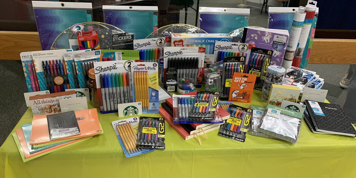 annelysepayne's tweet photo. Door prizes, swag bags, Chick-fil-A, an AWESOME Jam Board from our Foundation Grant, tshirts from PTO, Capturing Kids Hearts, and finally getting to roll out our “houses” system. I have the best staff & my assistant principals are beyond outstanding! #ckh #FOXFocus #coffeebeans https://t.co/K3g2pd8Lei