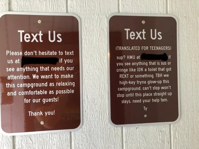 Campground Sign 'Translated for Teenagers' - Truth or Fiction?