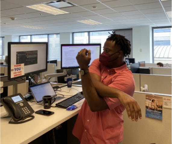 ADP associates are celebrating Safe + Sound week by performing healthy movement at their desks by following the 30-3-30 rule. You can, too! Every 30 mins. perform 3 exercises for 30 seconds each. Meditate, stretch, and rejuvenate bit.ly/2VGyspM